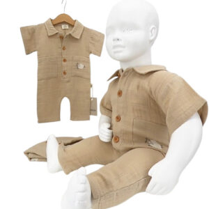 combinaison été bébé coton beige avec motif mouton