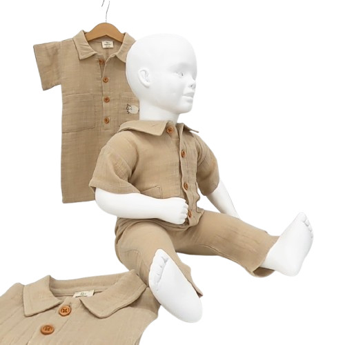 combinaison été bébé coton beige avec motif mouton