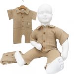combinaison été bébé coton beige avec motif mouton