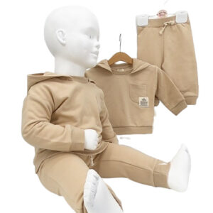 Ensemble bébé à capuche 2 pièces en coton bio, beige naturel