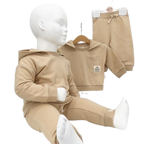 Ensemble bébé à capuche 2 pièces en coton bio, beige naturel