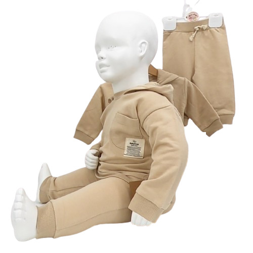 Ensemble bébé à capuche 2 pièces en coton bio, beige naturel