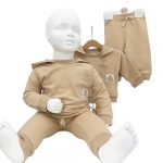 Ensemble bébé à capuche 2 pièces en coton bio, beige naturel