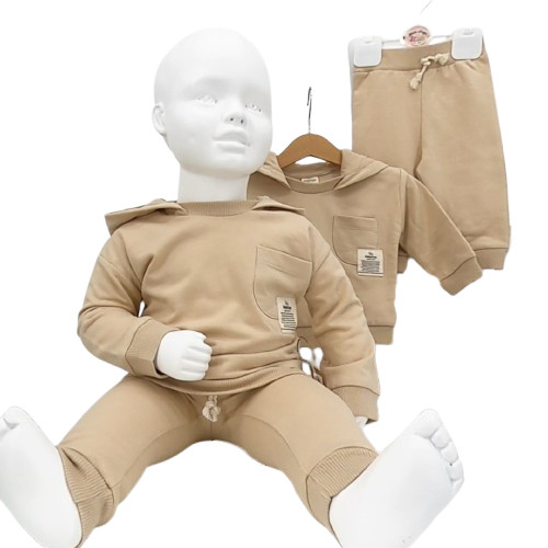 Ensemble bébé à capuche 2 pièces en coton bio, beige naturel