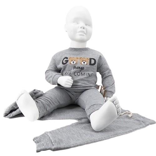 Ensemble bébé 3 pièces gris avec sweat "Good things are coming"