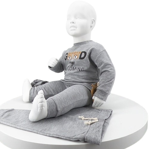 Ensemble bébé 3 pièces gris avec sweat "Good things are coming"