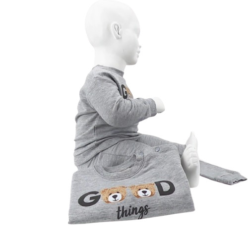 Ensemble bébé 3 pièces gris avec sweat "Good things are coming"