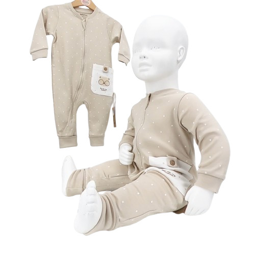 Pyjama bébé beige à pois en coton biologique