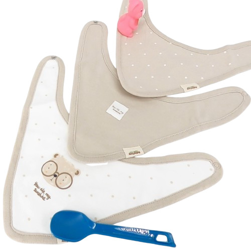 lot de 3 bavoirs bébé coton bio motif ourson