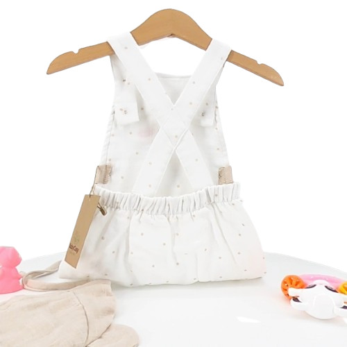 Salopette été bébé coton bio avec bonnet assorti