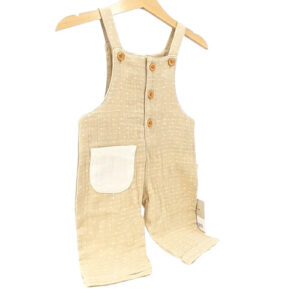 Salopette bébé coton bio beige à pois avec poche crème