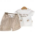 T-shirt bébé été en coton bio avec short assorti, motif « You are my sunshine »
