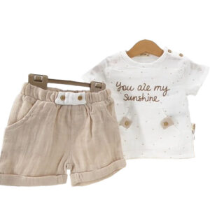 T-shirt bébé été en coton bio avec short assorti, motif « You are my sunshine »