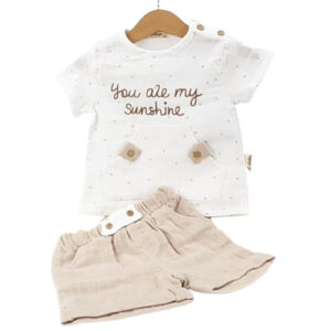 T-shirt bébé été en coton bio avec short assorti, motif « You are my sunshine »