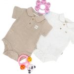 body polo bébé été en coton bio léger modèle Léger souffle, coloris beige et blanc à pois