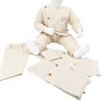 Ensemble bébé 2 pièces en coton bio naturel – haut croisé et pantalon – 3 à 24 mois