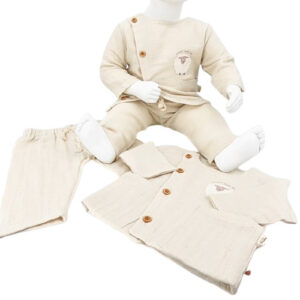 Ensemble bébé 2 pièces en coton bio naturel – haut croisé et pantalon – 3 à 24 mois
