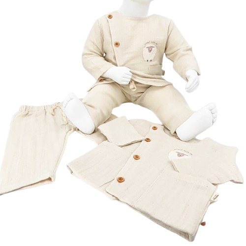 Ensemble bébé 2 pièces en coton bio naturel – haut croisé et pantalon – 3 à 24 mois
