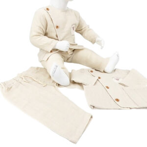 Ensemble bébé 2 pièces en coton bio naturel – haut croisé et pantalon – 3 à 24 mois