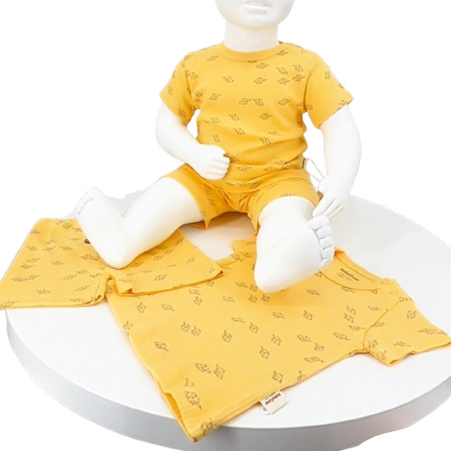 ensemble bébé été coton bio citron, t-shirt et short jaunes 3 à 24 mois