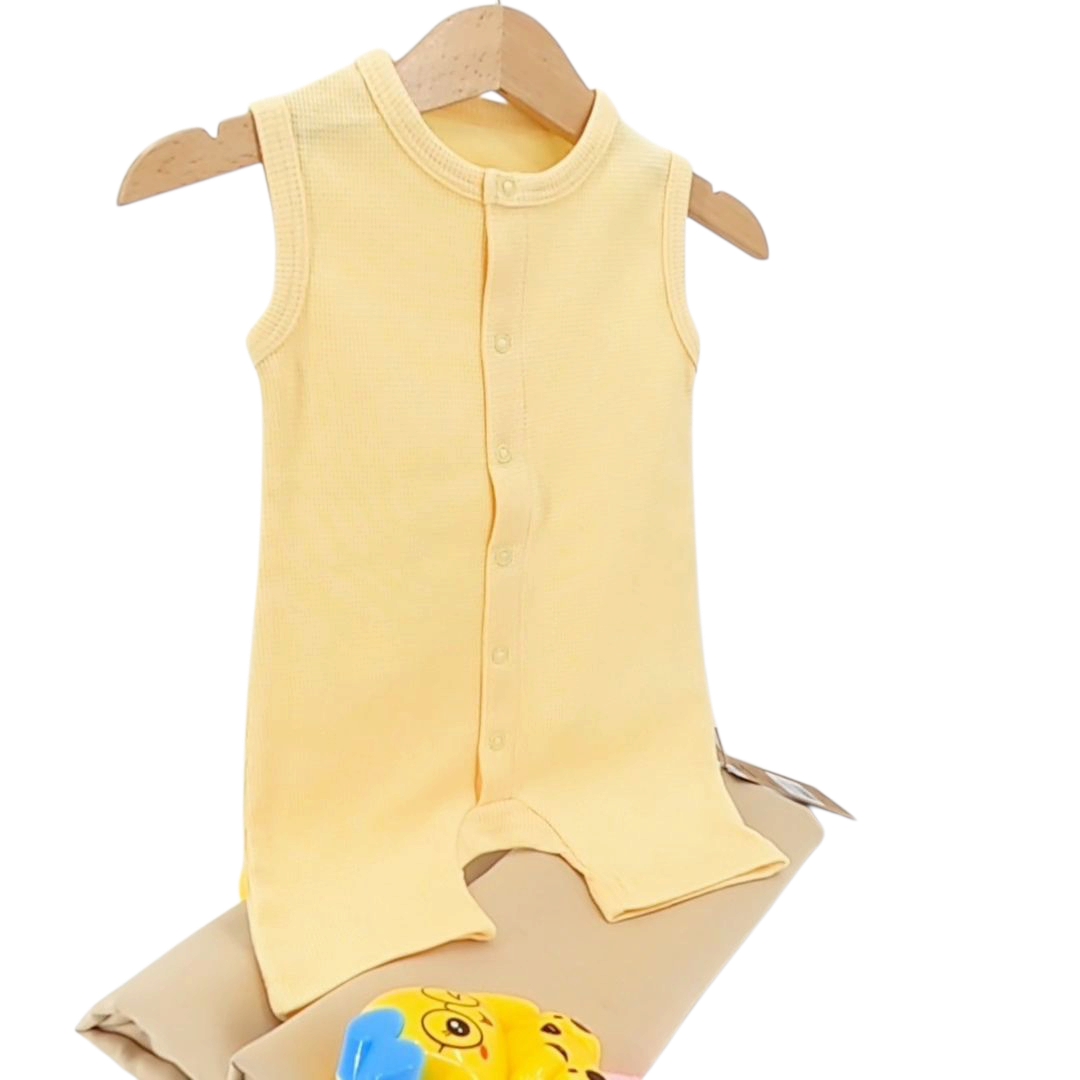 barboteuse bébé été coton bio sans manches jaune clair 3 à 24 mois