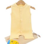 barboteuse bébé été coton bio sans manches jaune clair 3 à 24 mois