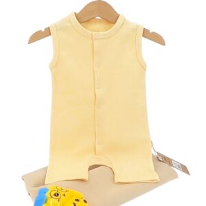 barboteuse bébé été coton bio sans manches jaune clair 3 à 24 mois