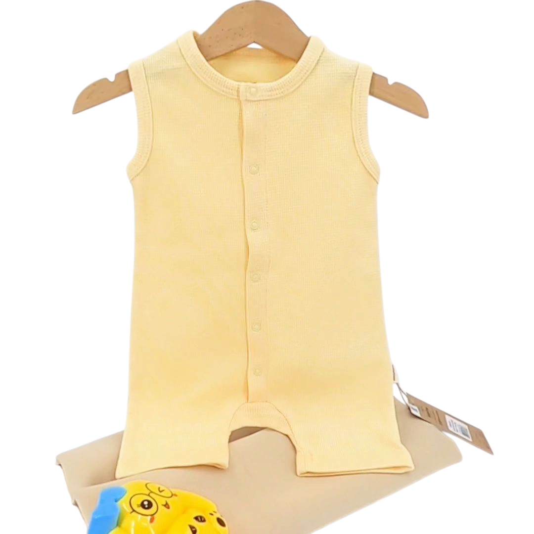 barboteuse bébé été coton bio sans manches jaune clair 3 à 24 mois