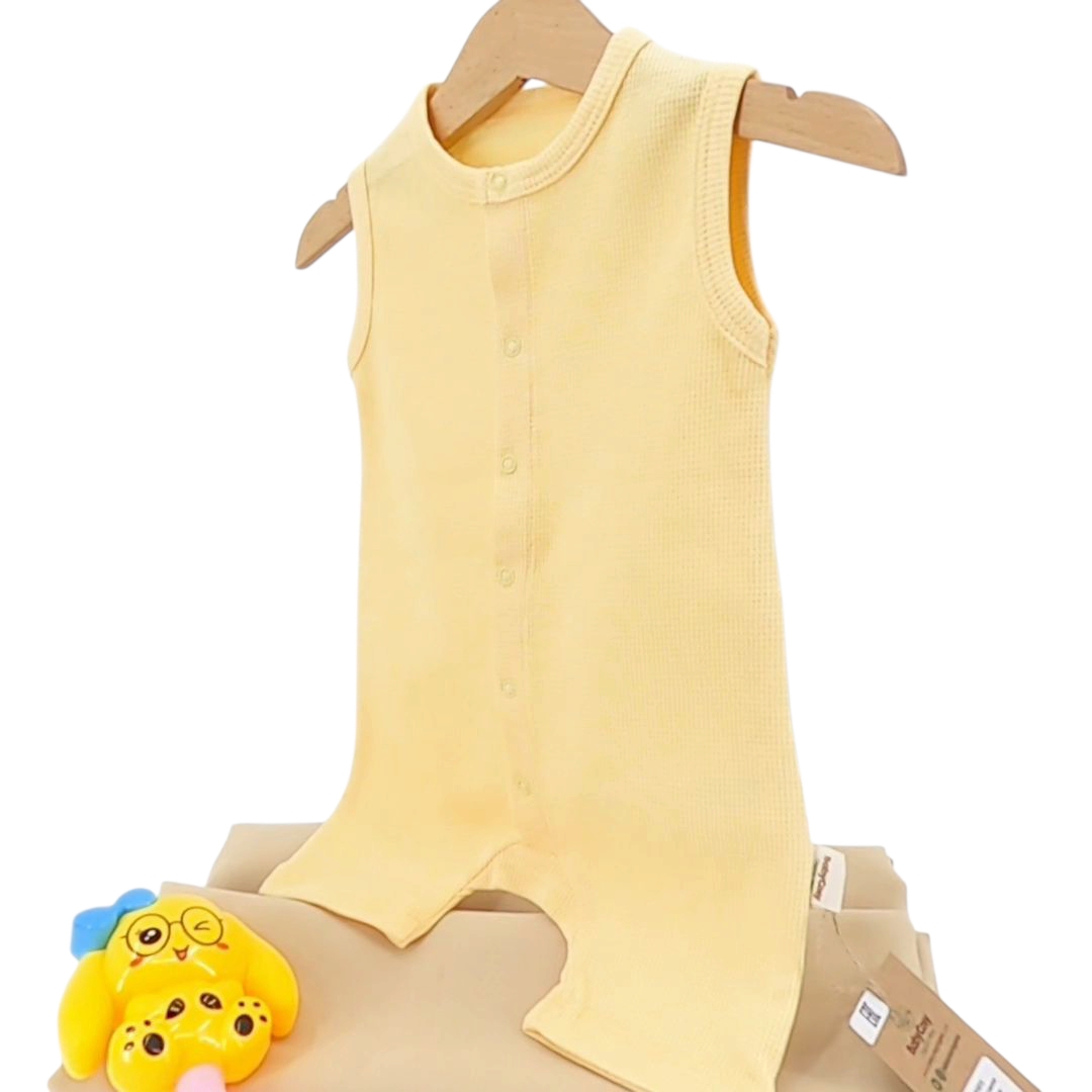 barboteuse bébé été coton bio sans manches jaune clair 3 à 24 mois