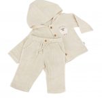 Ma Douceur - Ensemble bébé été en coton bio, avec capuche et broderie mouton, couleur écru, taille 3-24 mois