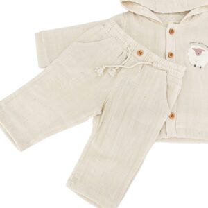 Ma Douceur - Ensemble bébé été en coton bio, avec capuche et broderie mouton, couleur écru, taille 3-24 mois
