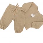 ensemble bébé été coton bio motif mouton drôle beige