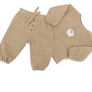 ensemble bébé été coton bio motif mouton drôle beige