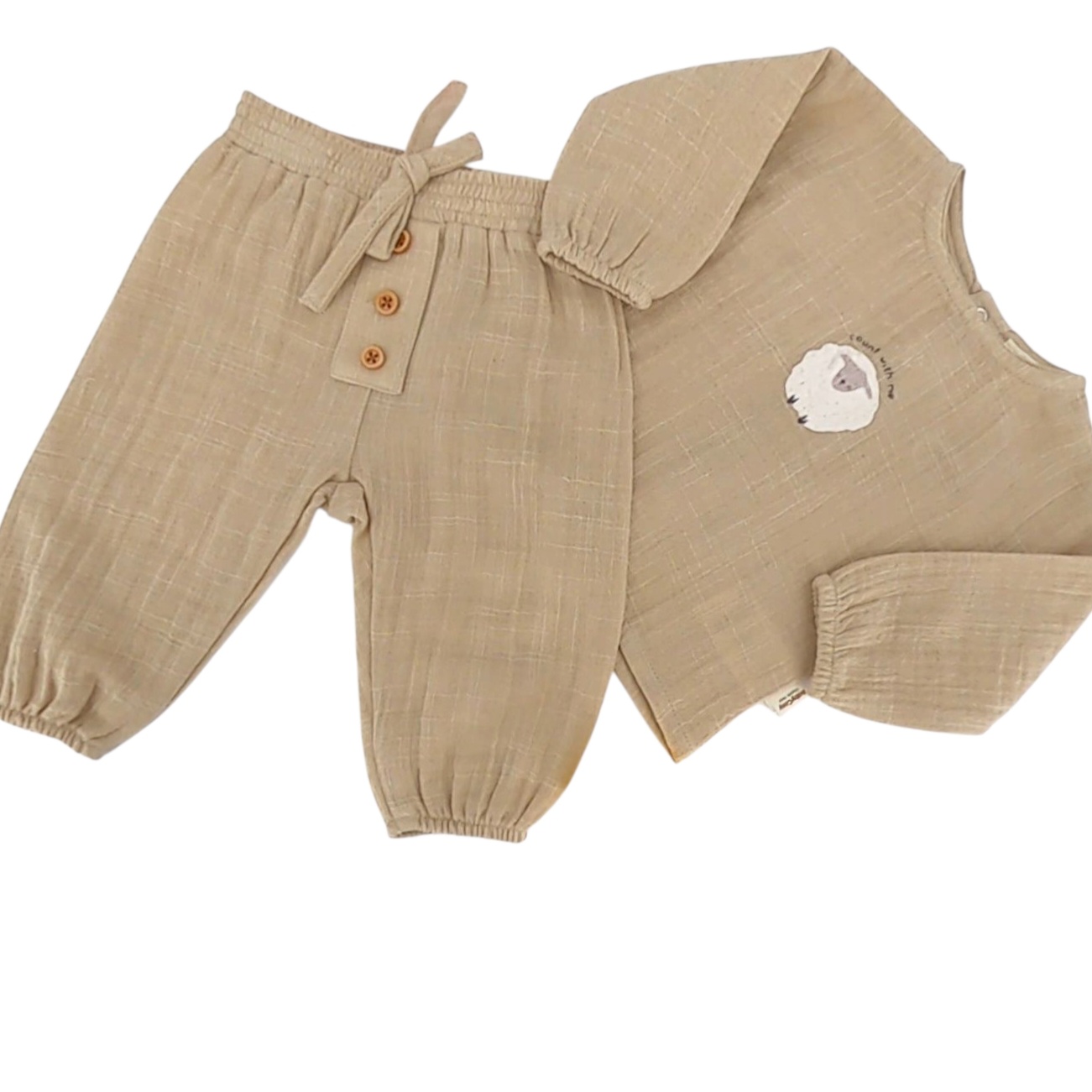 ensemble bébé été coton bio motif mouton drôle beige