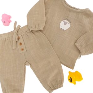 ensemble bébé été coton bio motif mouton drôle beige