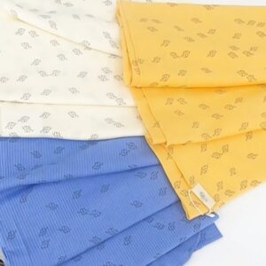 couverture bébé coton bio 85x85 Brise Douce, lavande, jaune, écru