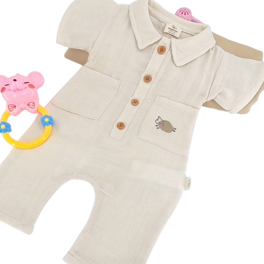 barboteuse bébé été coton bio col polo coloris écru