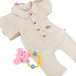 barboteuse bébé été coton bio col polo coloris écru - Caresse d’été